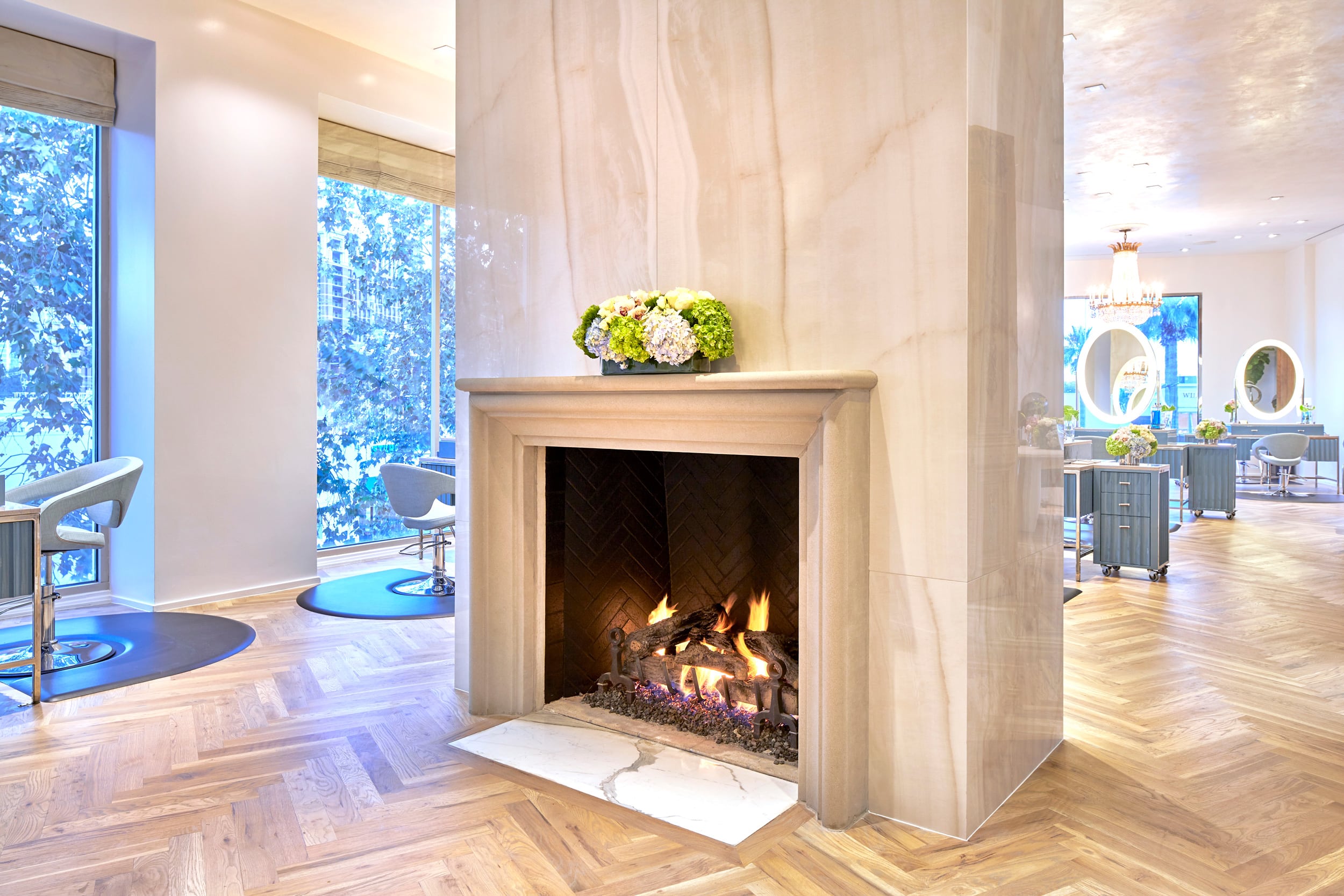 Commercial Fireplace Surround in Bianco Statuario