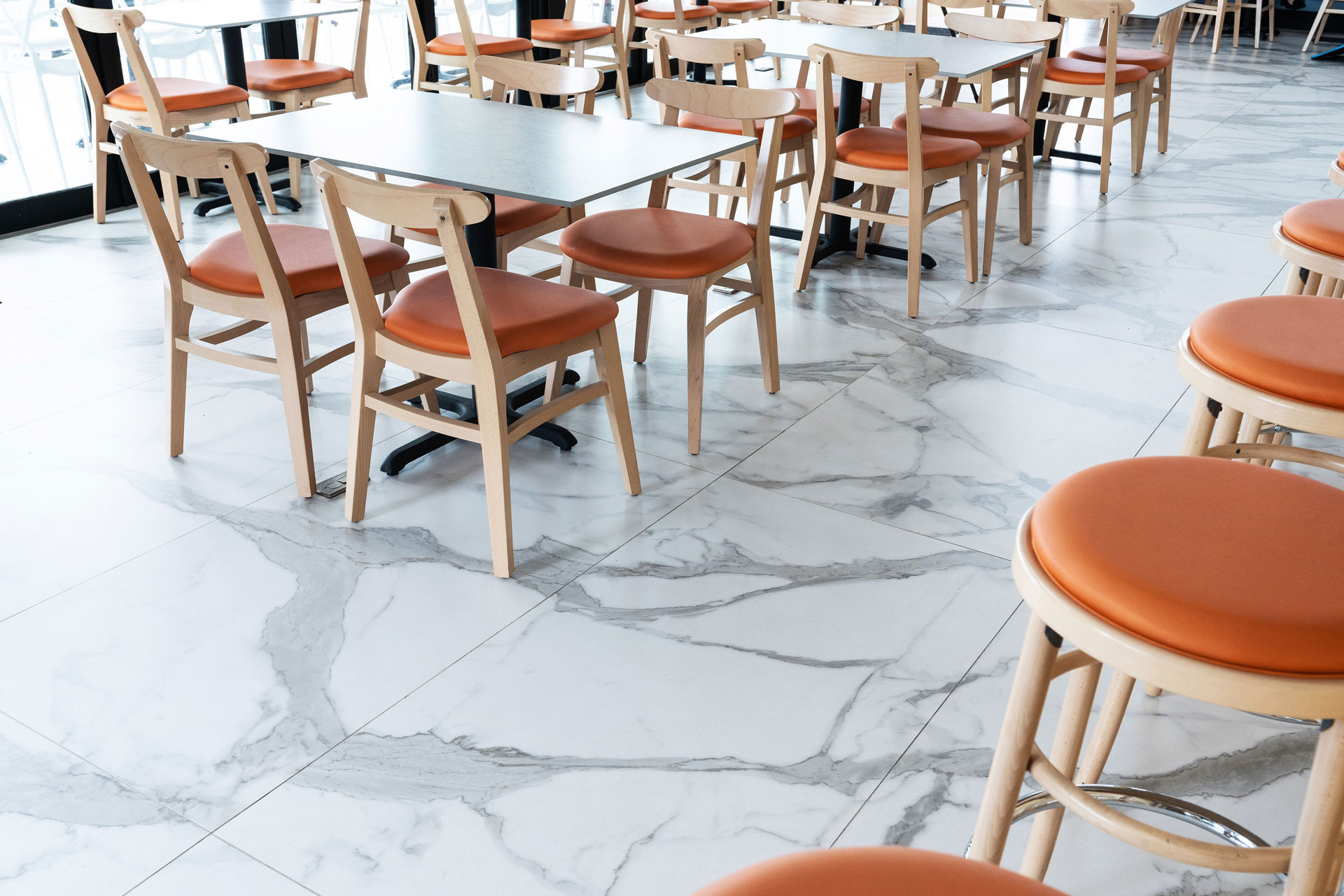 Large-format Porcelain Flooring for a Commercial Building, color White Classico