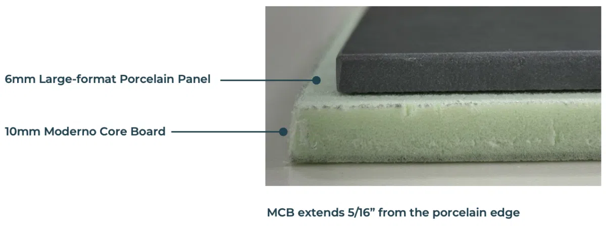 MightySlab® porcelain slab system with pre-mounted backer board for easy installation
